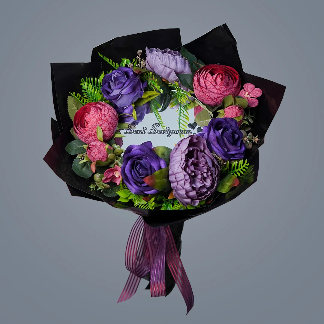 Mor ve Pembe Yapay Buket - Alanya Çiçek Siparişi