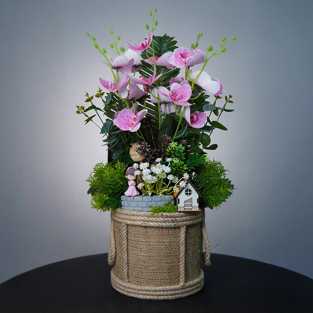 Pembe Benekli Yapay Orkide Teraryum - Alanya Çiçek Siparişi