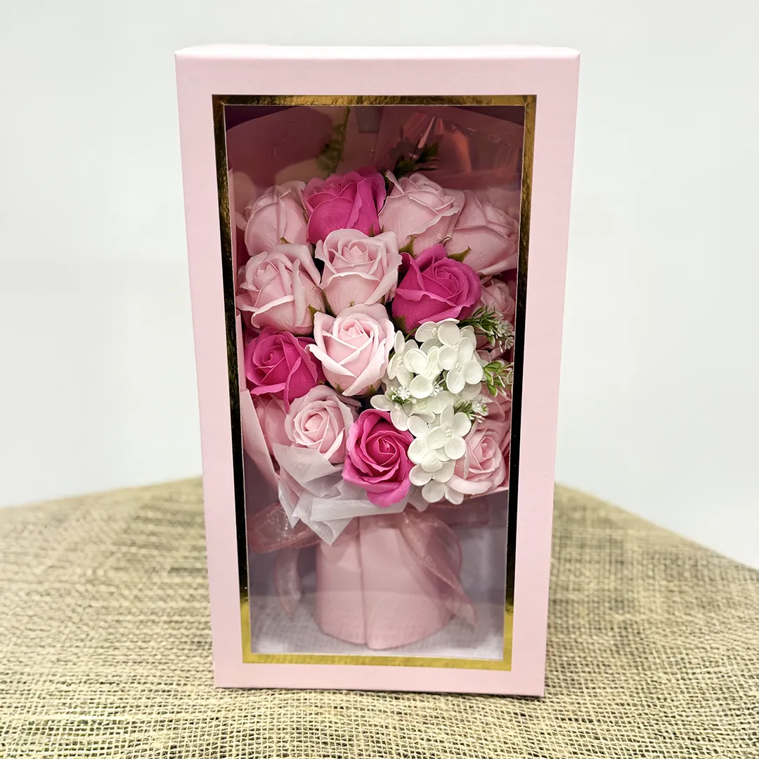Kutulu Pembe Mum Gül