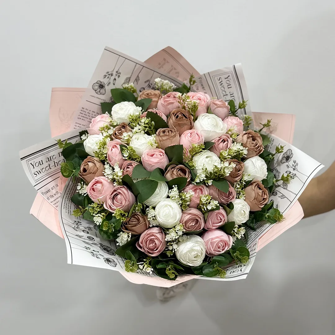 Renkli Yapay Pembe-Kahve Şakayık Buket